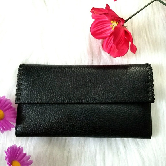 Buxton Handbags - Buxton black leather wallet whipstitch detail real